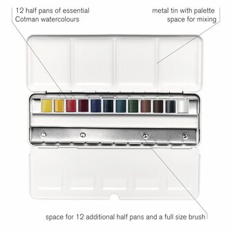Winsor &amp; Newton Cotman Water Colour Blue Box 12 halve napjes
