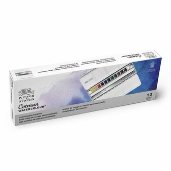 Winsor &amp; Newton Cotman Water Colour Blue Box 12 halve napjes