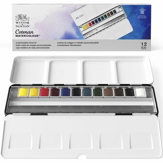 Winsor &amp; Newton Cotman Water Colour Blue Box 12 halve napjes