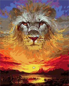 Painting by Numbers Lion with Sunset 